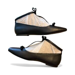 Kenneth Cole Juliet Black Leather Ballet Flats Bow Ankle Strap Women Size 8, NIB